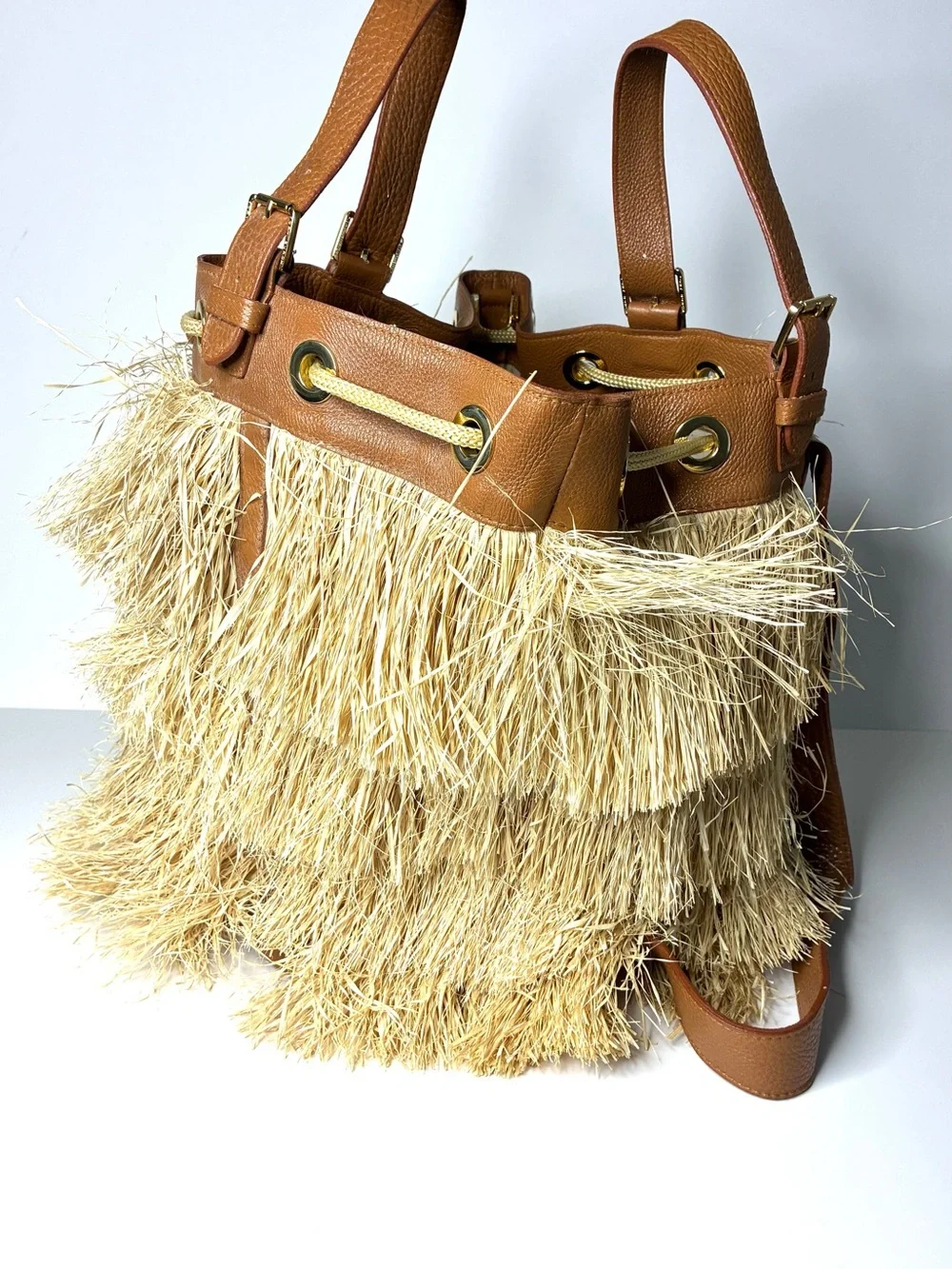 RARE Tory Burch Spring 2012 Runway Fringed Straw Convertible Backpack/Tote - Picture 4 of 10